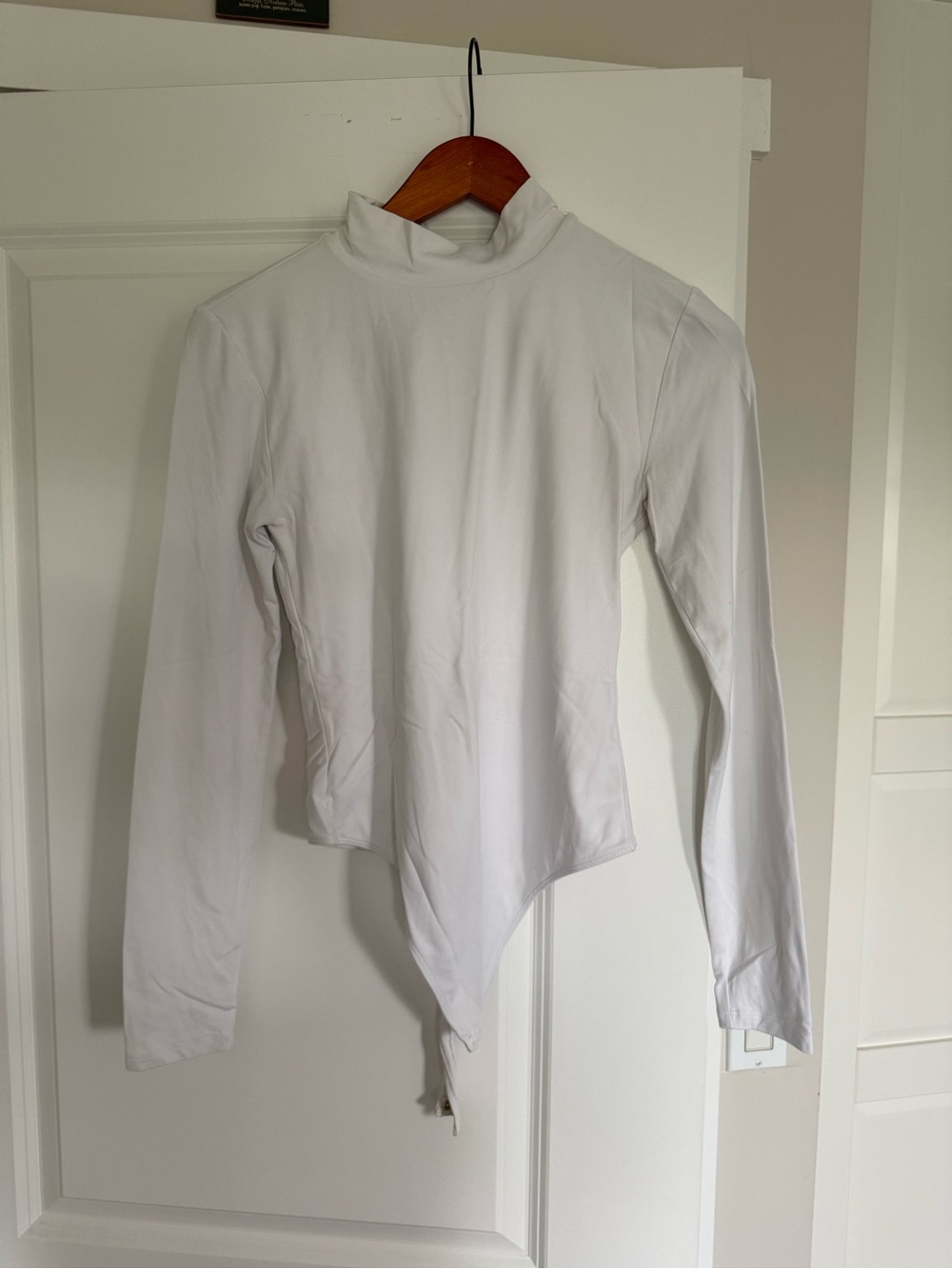 Babaton White Long-Sleeve Mock Neck Bodysuit